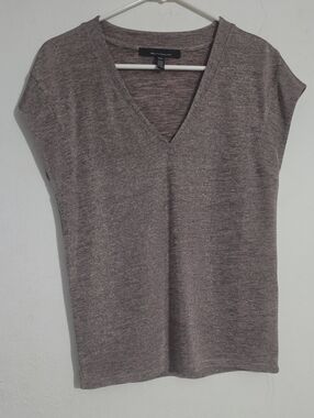 White House Black Market Taupe V-Neck Cap-Sleeve Tank